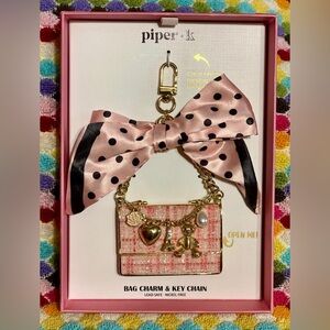 Piper K Parisian Pink Polka Dot Bow Mini Purse Viral Key Chain Bag Charm NIB